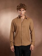 Campus Sutra Solid Waffle-Weave Shirt
