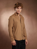 Campus Sutra Solid Waffle-Weave Shirt