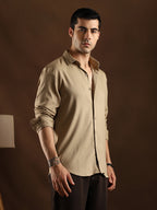 Campus Sutra Solid Waffle-Weave Shirt