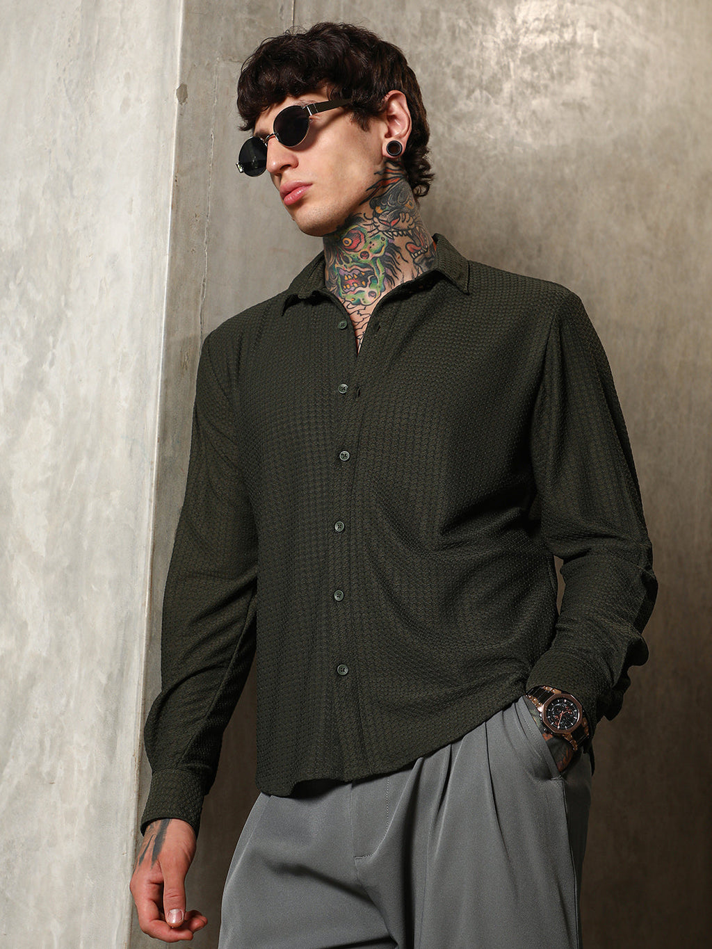 Campus Sutra Gridveil-Tactile Shirt