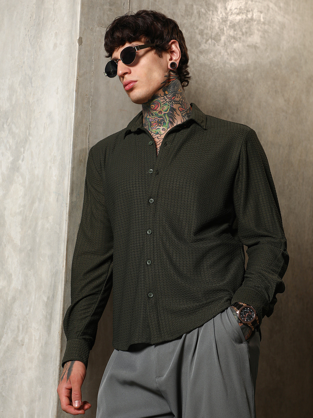 Campus Sutra Gridveil-Tactile Shirt