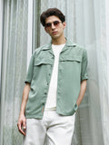 Campus Sutra Sage Green Cuban Collar Relaxed Fit Shirt For Men