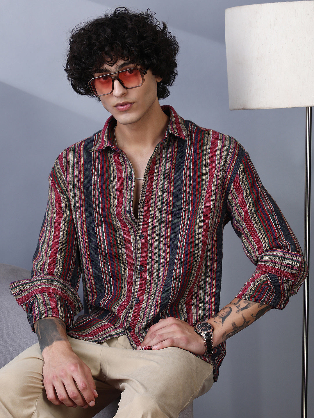 Campus Sutra Multitrack-Striped Woven Shirt