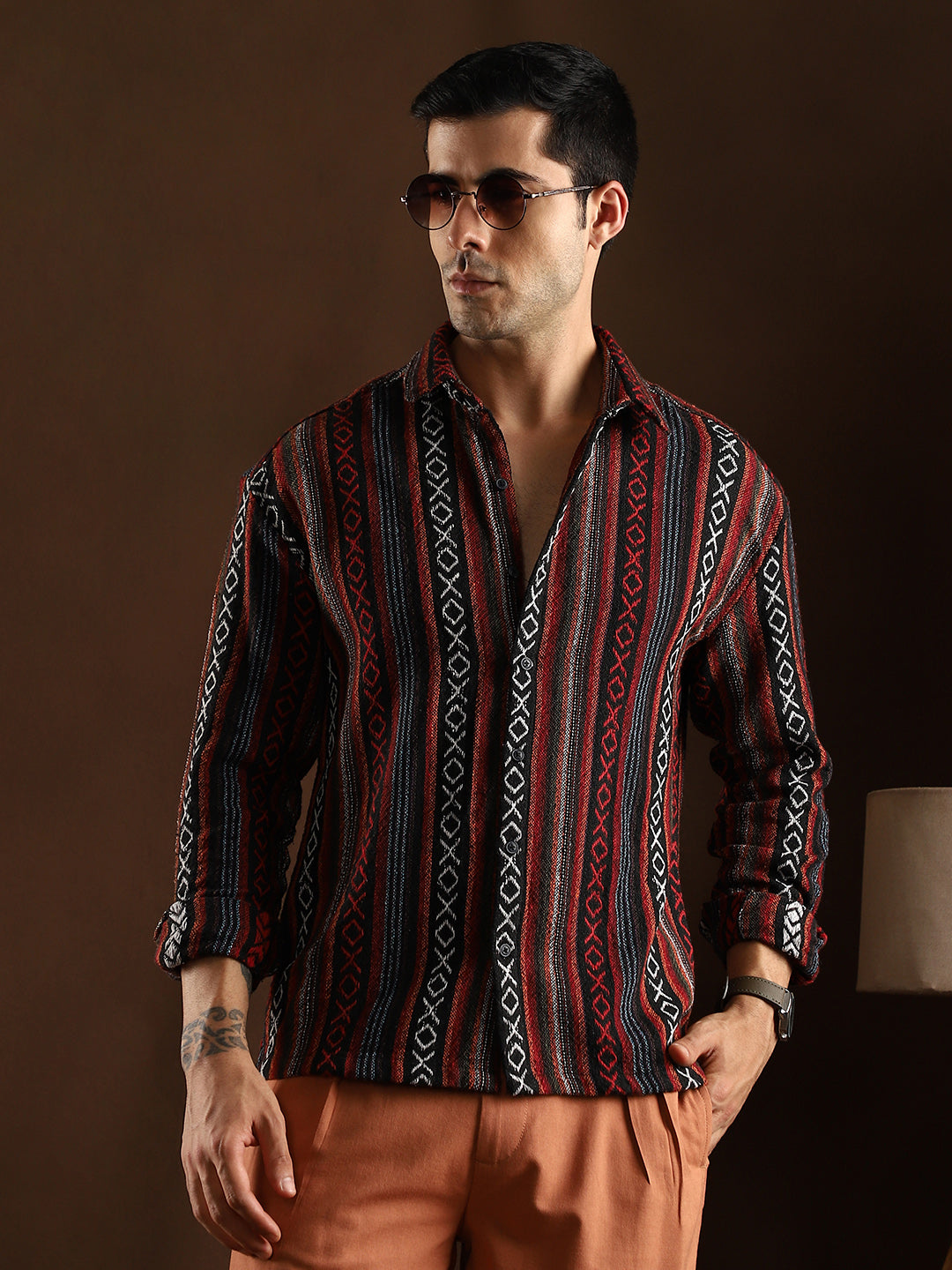 Campus Sutra Folk-Weave Shirt