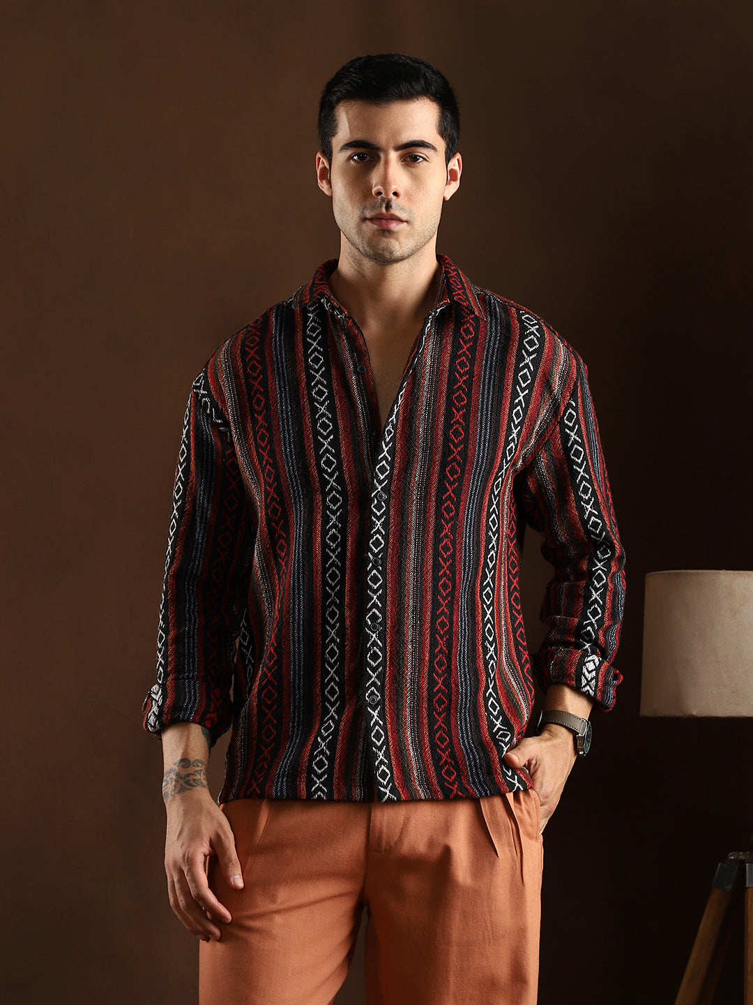 Campus Sutra Folk-Weave Shirt