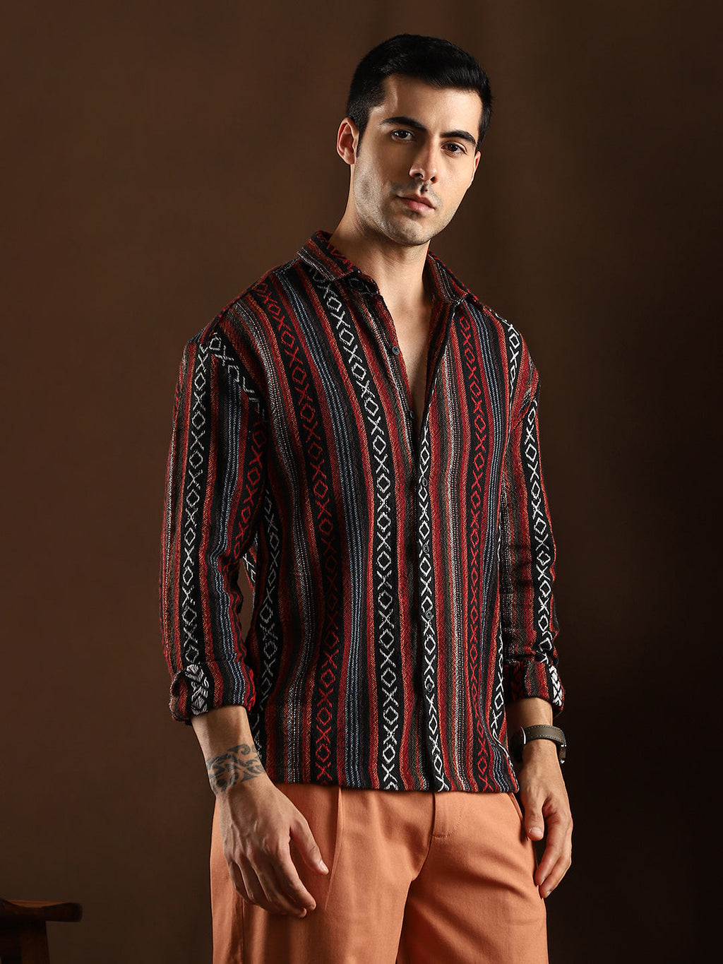 Campus Sutra Folk-Weave Shirt