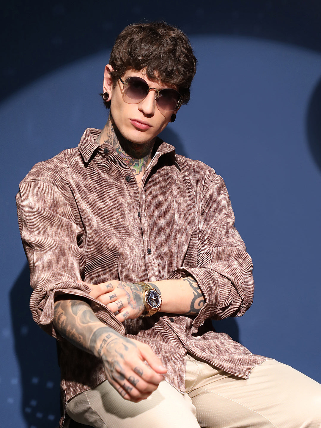 Campus Sutra Faded Corduroy Relaxed Shirt