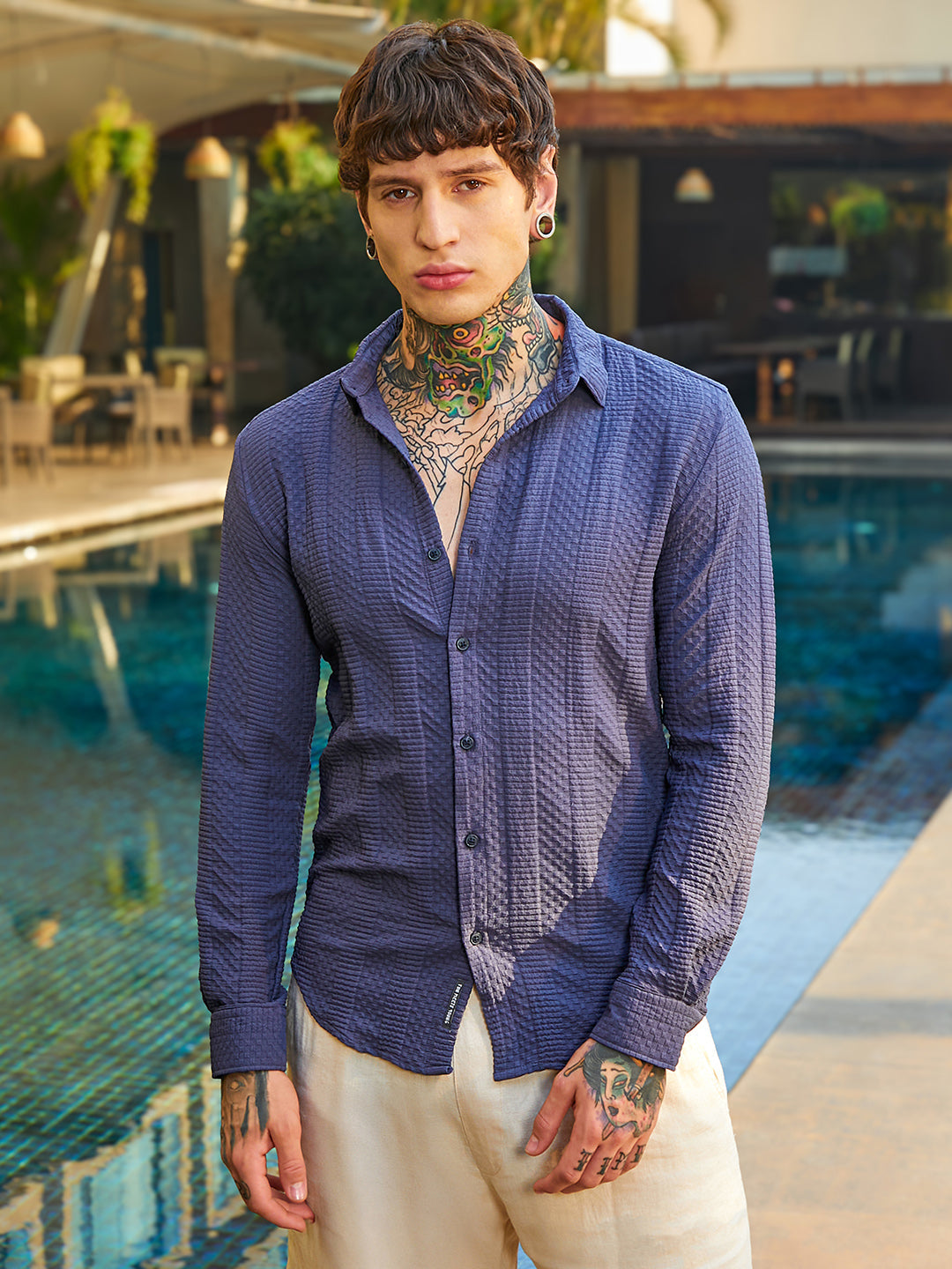 Campus Sutra Parallel-Check Tactile Shirt