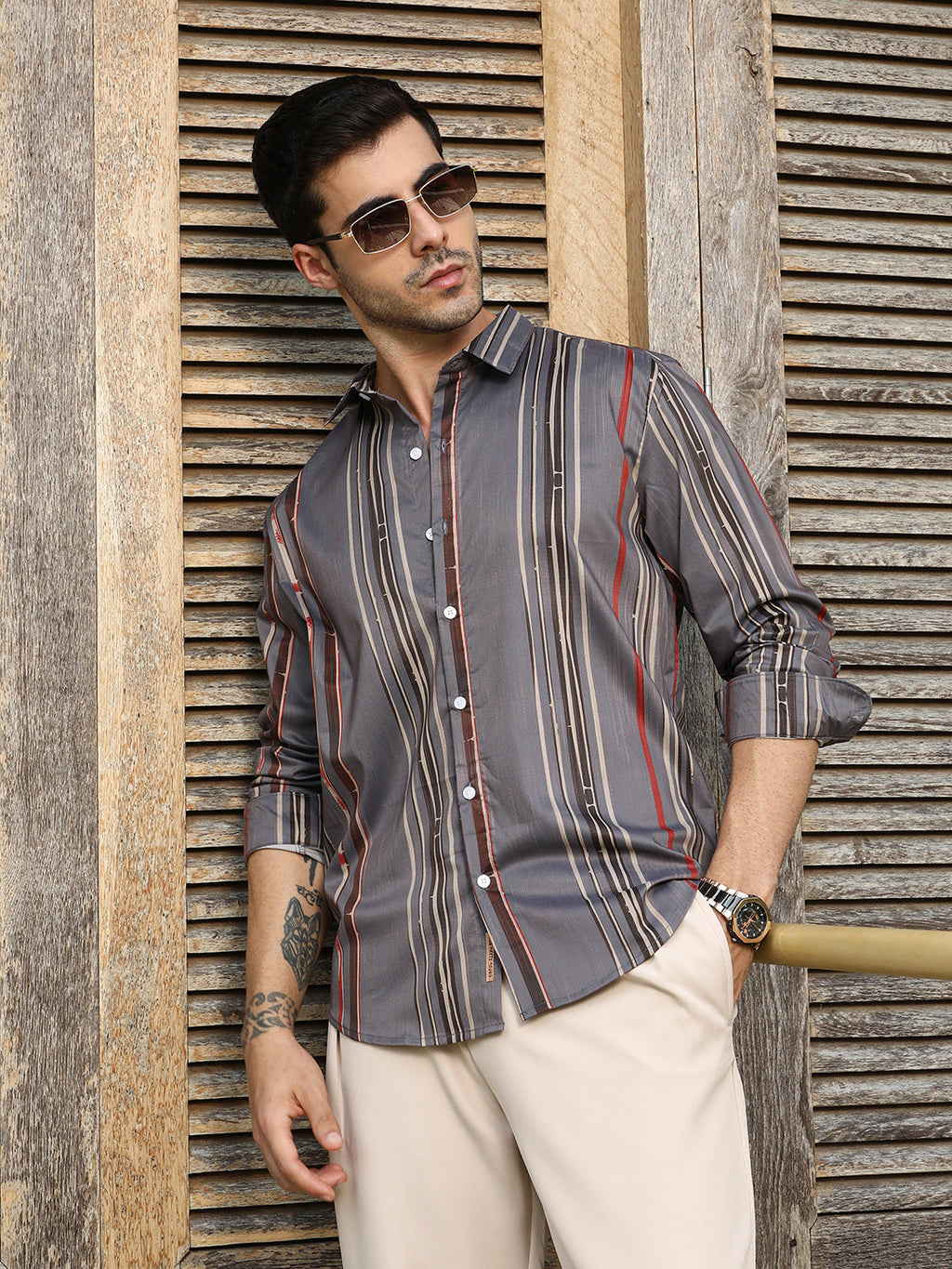 Campus Sutra Artistic-Stripe Shirt