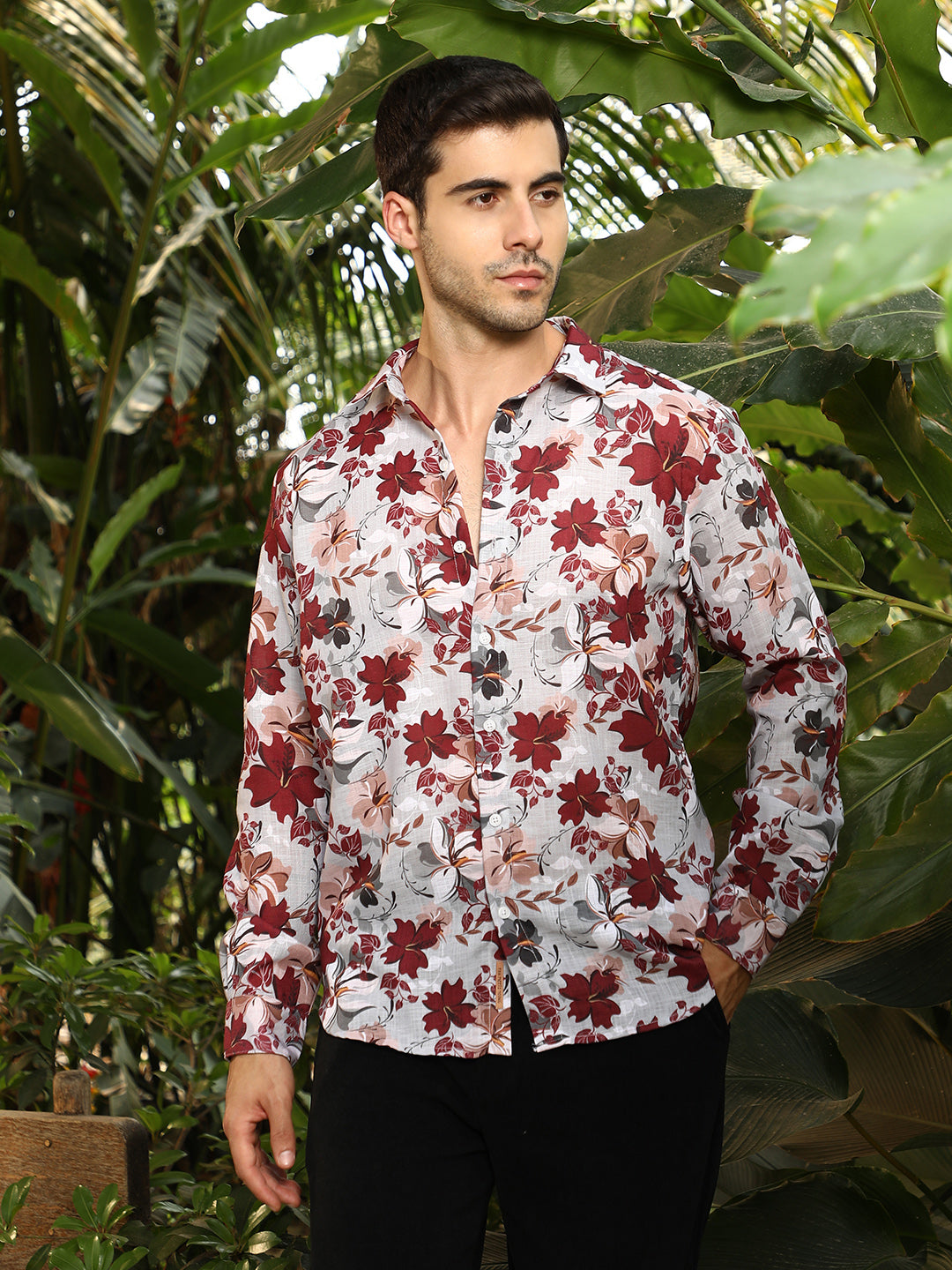 Campus Sutra Hibicus Imprint Shirt