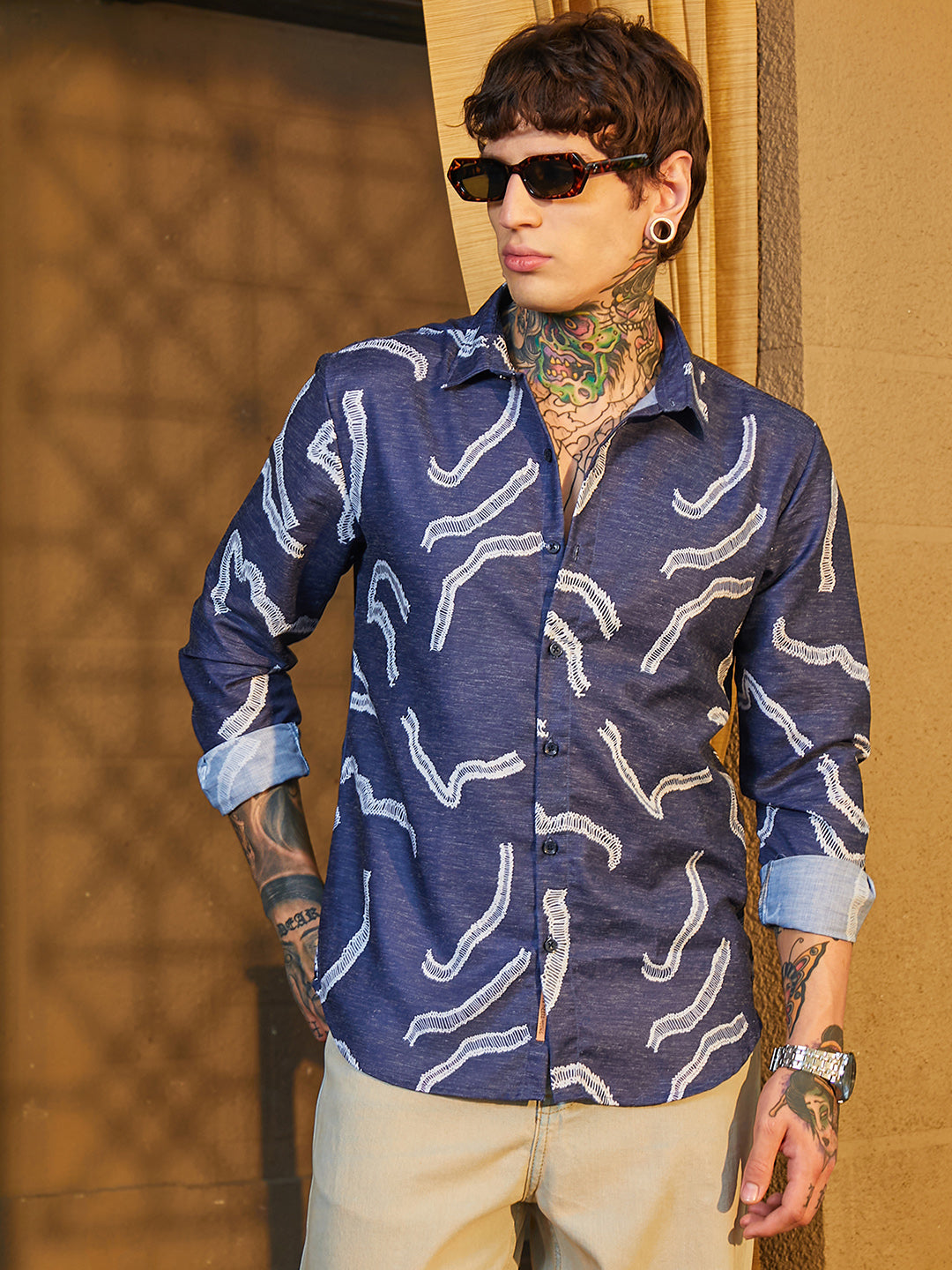 Campus Sutra Cross-Stitch Crawler Shirt