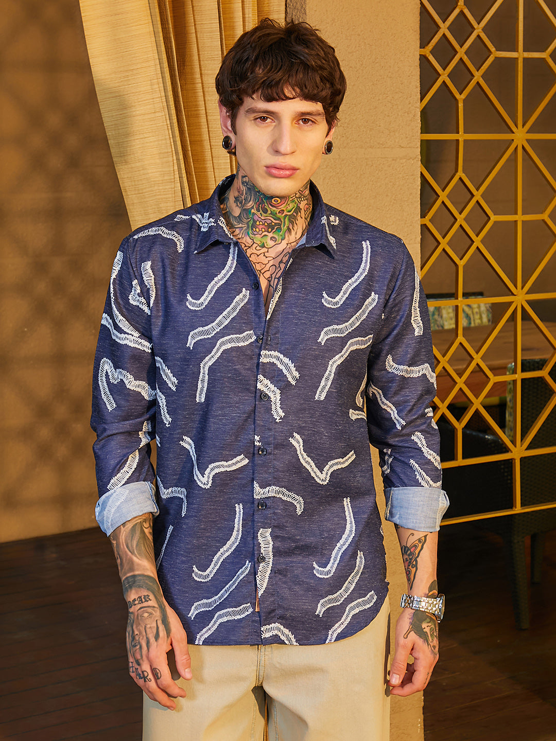 Campus Sutra Cross-Stitch Crawler Shirt
