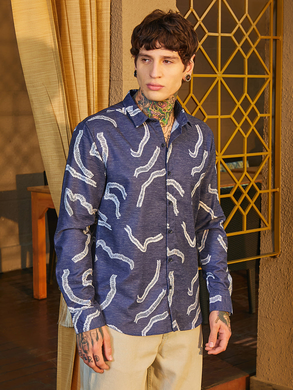 Campus Sutra Cross-Stitch Crawler Shirt