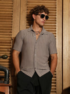 Campus Sutra Cross-Stitch Stripe Knit Shirt