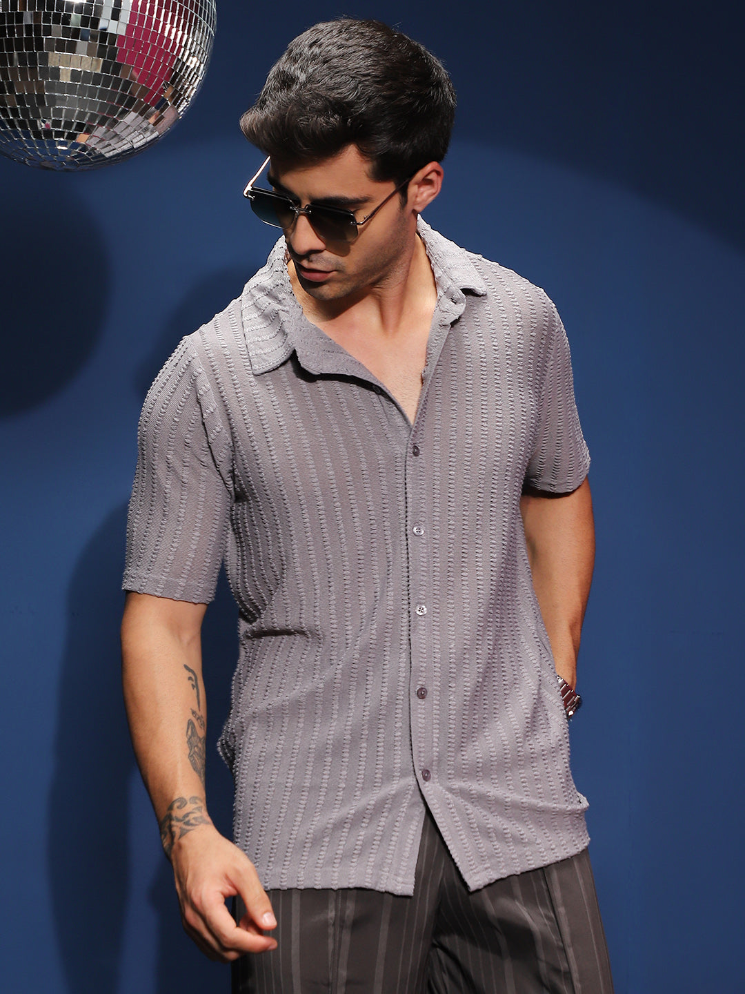 Campus Sutra Grid-Tactile Shirt