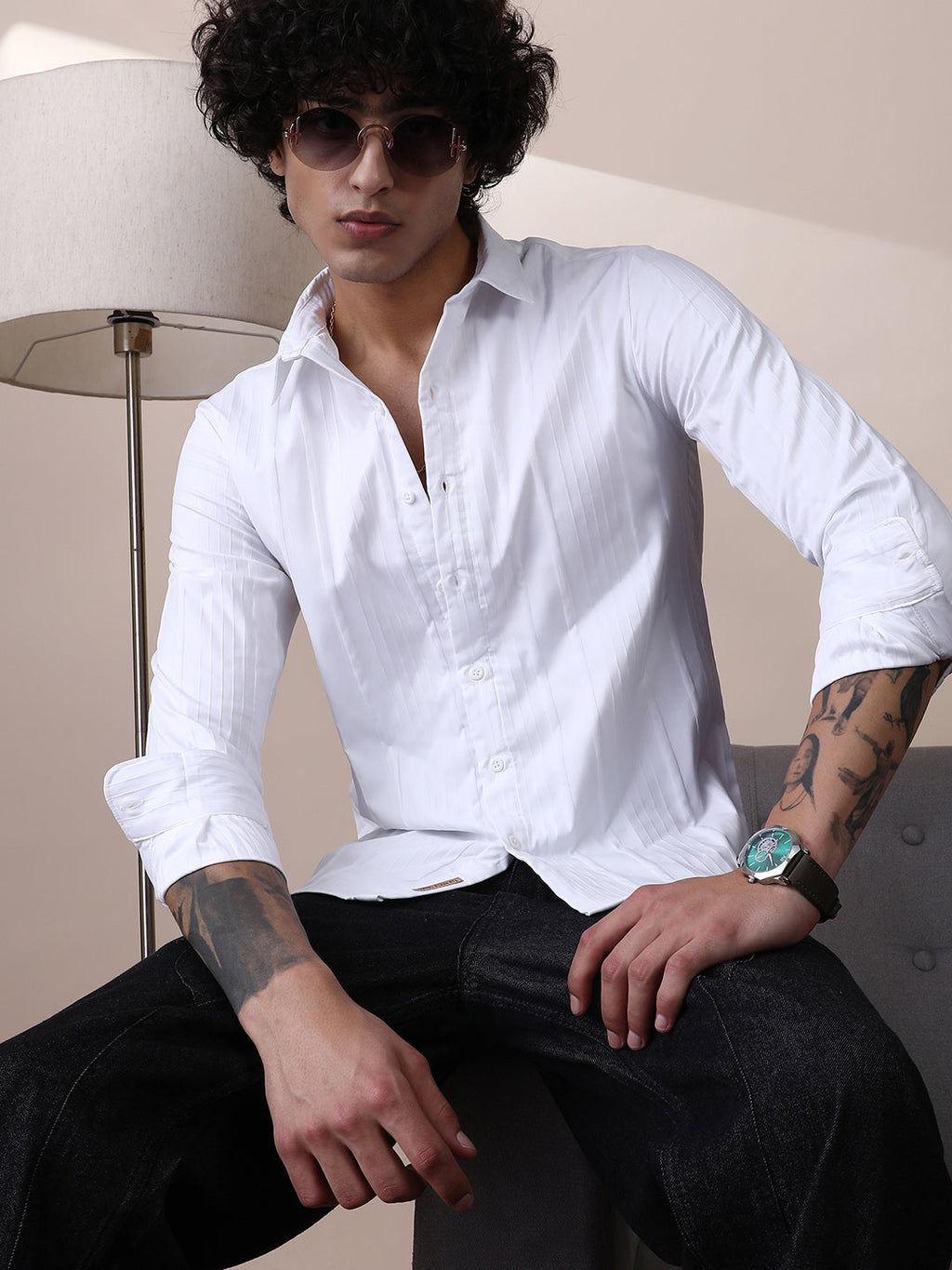Campus Sutra Unbalanced-Ridge Relaxed Shirt