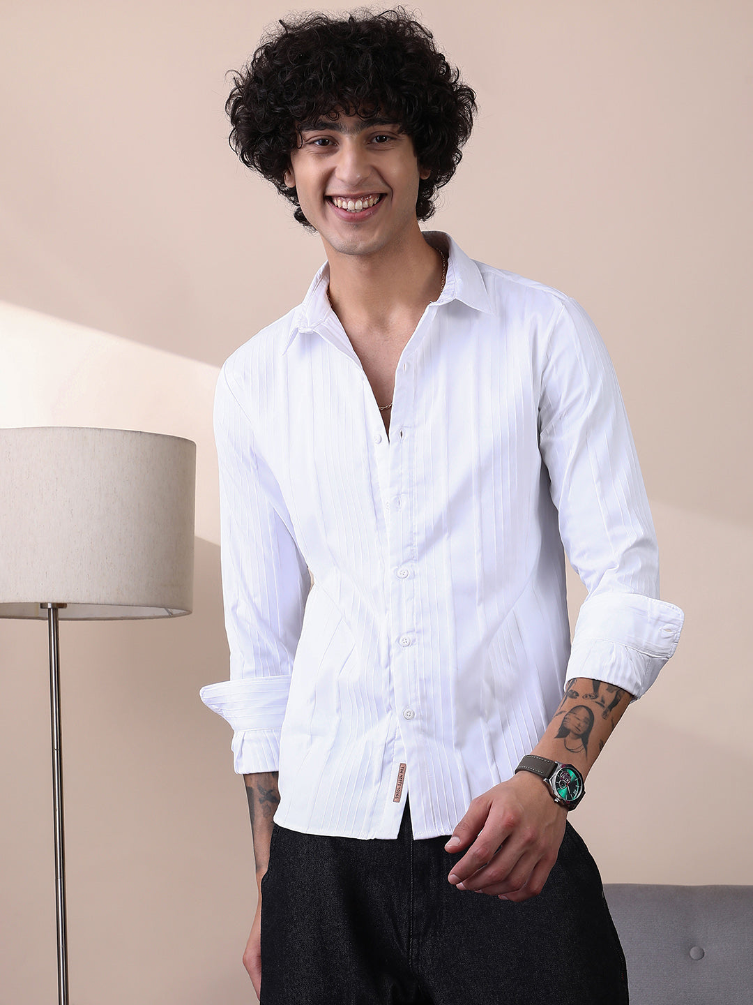 Campus Sutra Unbalanced-Ridge Relaxed Shirt