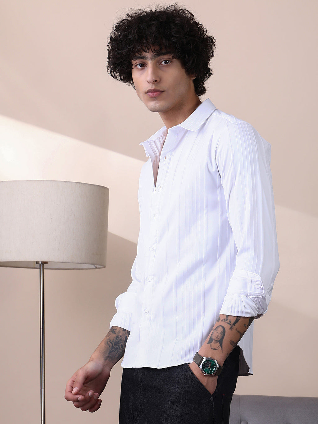 Campus Sutra Unbalanced-Ridge Relaxed Shirt