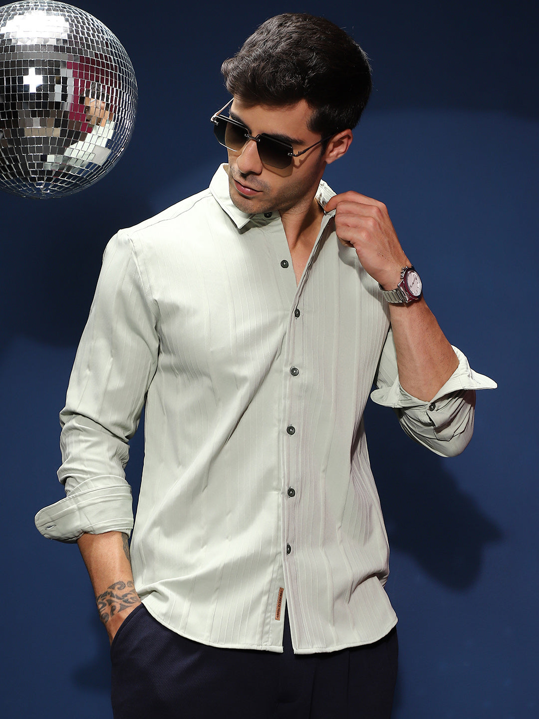 Campus Sutra Unbalanced-Ridge Relaxed Shirt