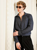Campus Sutra Navy Textured Cotton Blend Full Sleeve Shirt