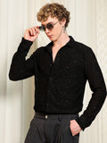 Campus Sutra Black Textured Slim Fit Shirt With Shimmer Effect