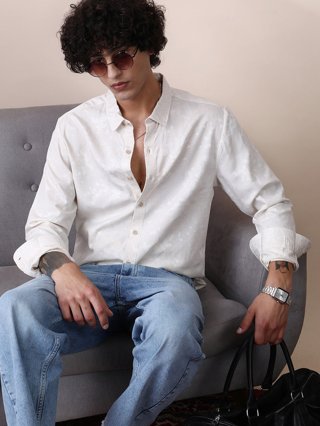 Campus Sutra Splatter Self-Texture Shirt