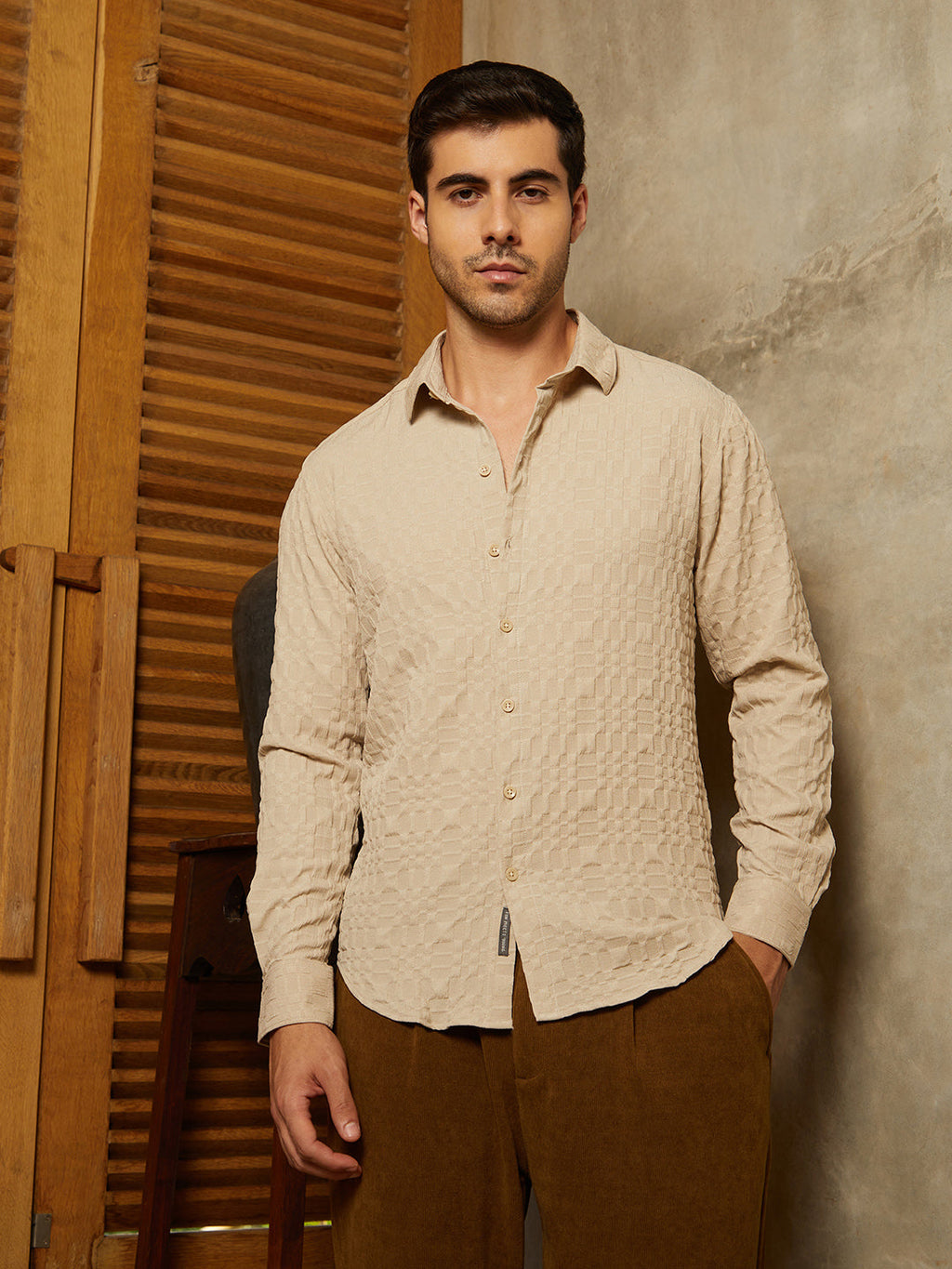 Campus Sutra Embossed Geometric Shirt