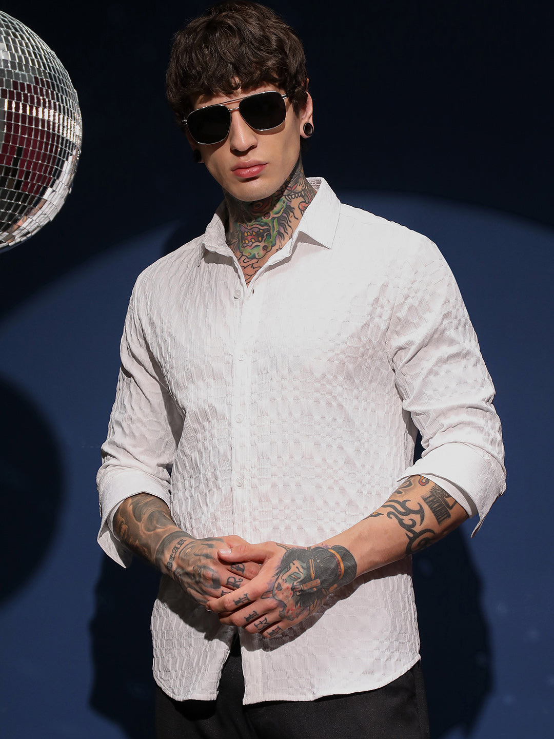 Campus Sutra Embossed Geometric Shirt