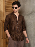 Campus Sutra Chocolate Brown Pleated-Rhombus Shirt