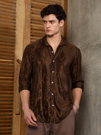 Campus Sutra Chocolate Brown Pleated-Rhombus Shirt