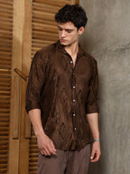 Campus Sutra Chocolate Brown Pleated-Rhombus Shirt
