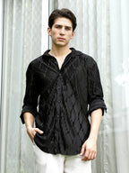 Campus Sutra Black Textured Slim Fit Shirt With Semi-Spread Collar