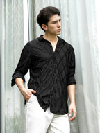 Campus Sutra Black Textured Slim Fit Shirt With Semi-Spread Collar