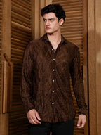 Campus Sutra Chocolate Brown Ruche-Pleated Shirt