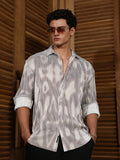 Campus Sutra Off-White & Antique Gold Metallic Abstract-Gradient Pleated Shirt