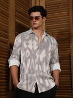 Campus Sutra Off-White & Antique Gold Metallic Abstract-Gradient Pleated Shirt
