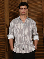 Campus Sutra Off-White & Antique Gold Metallic Abstract-Gradient Pleated Shirt