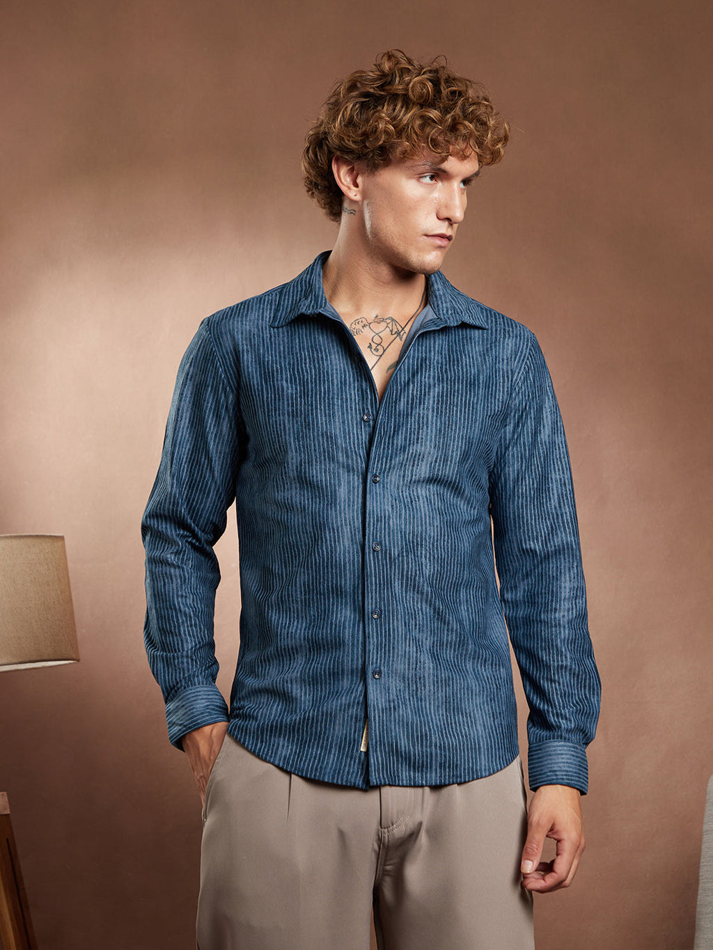 Campus Sutra Ribbed-Corduroy Shirt