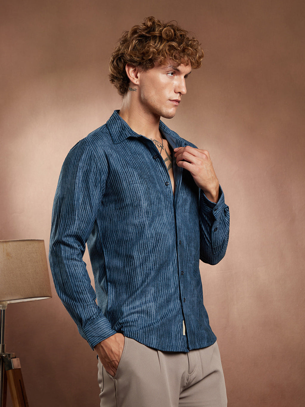 Campus Sutra Ribbed-Corduroy Shirt