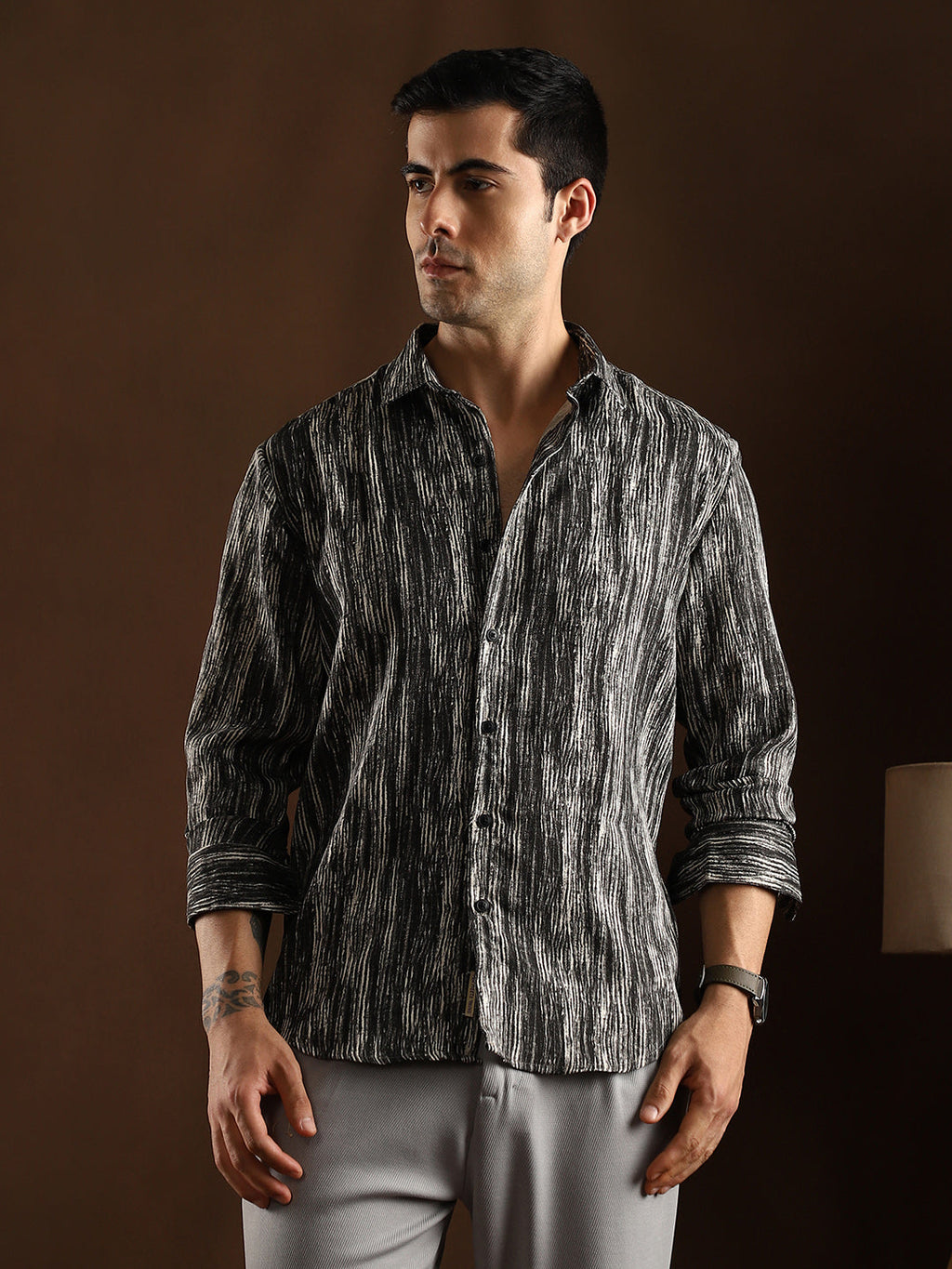 Campus Sutra Distortion-Weave Shirt
