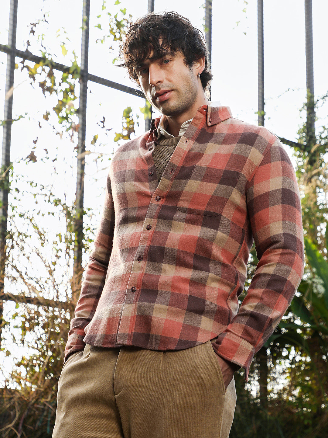 Campus Sutra Button-Down Gradient-Buffalo Shirt