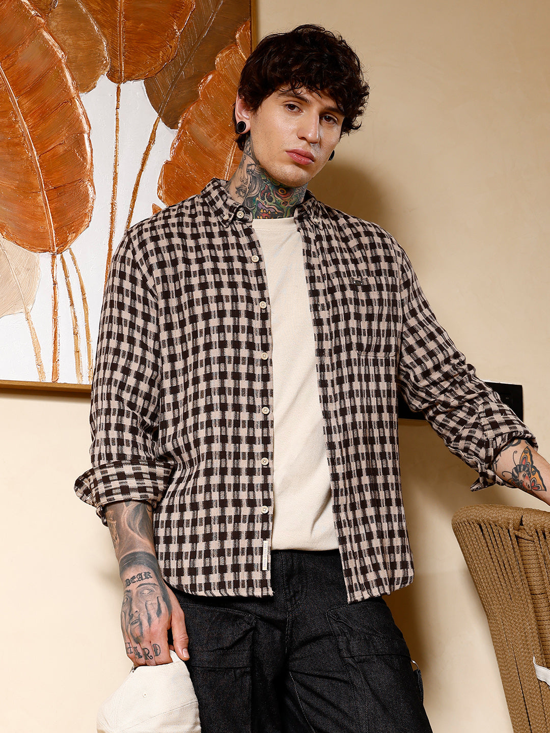 Campus Sutra Hazy-Geometric Jacquard Shirt