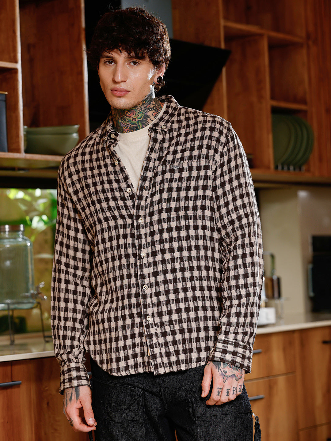 Campus Sutra Hazy-Geometric Jacquard Shirt