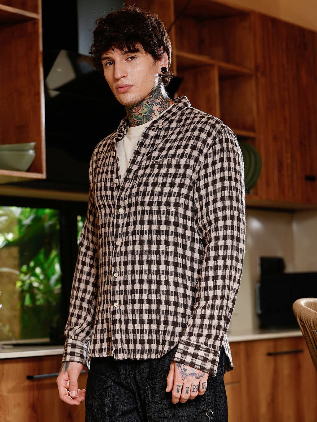 Campus Sutra Hazy-Geometric Jacquard Shirt