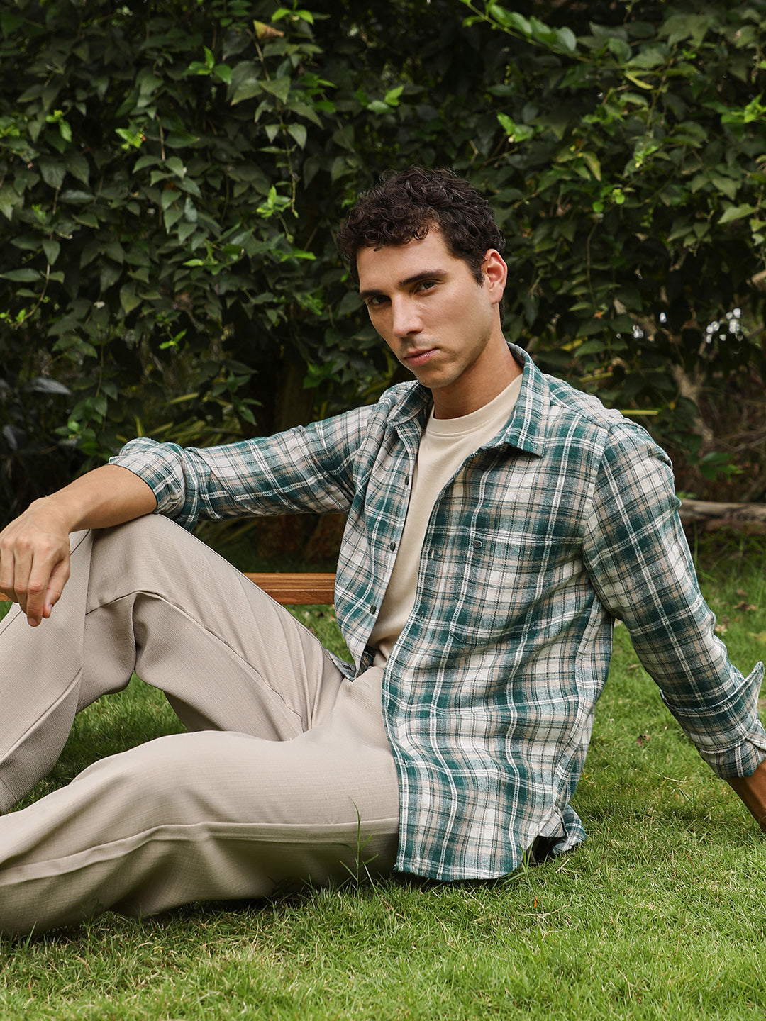 Campus Sutra Button-Down Ombre-Plaid Shirt