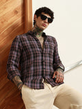 Campus Sutra Purple Check Full Sleeve Shirt