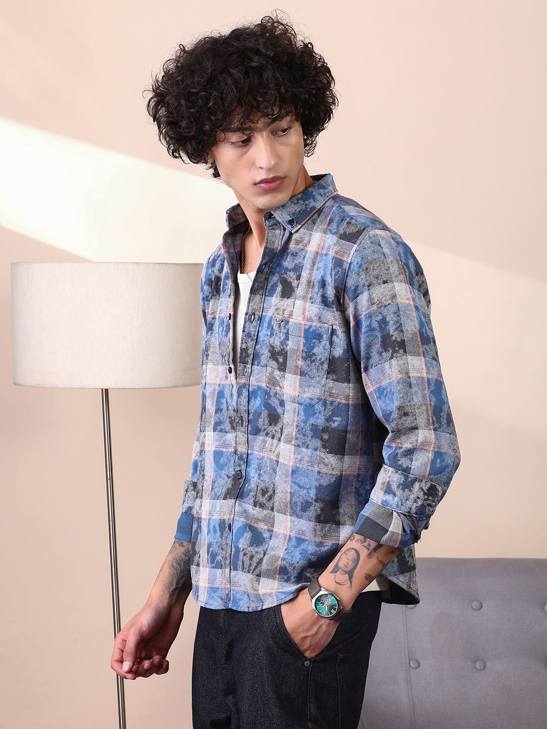 Campus Sutra Faded-Plaid Regular Shirt