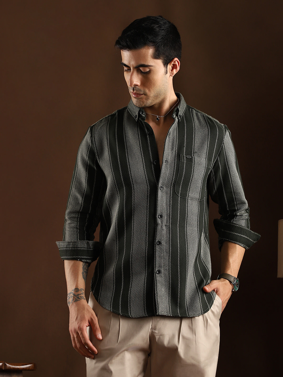 Campus Sutra Multitrack-Striped Regular Shirt