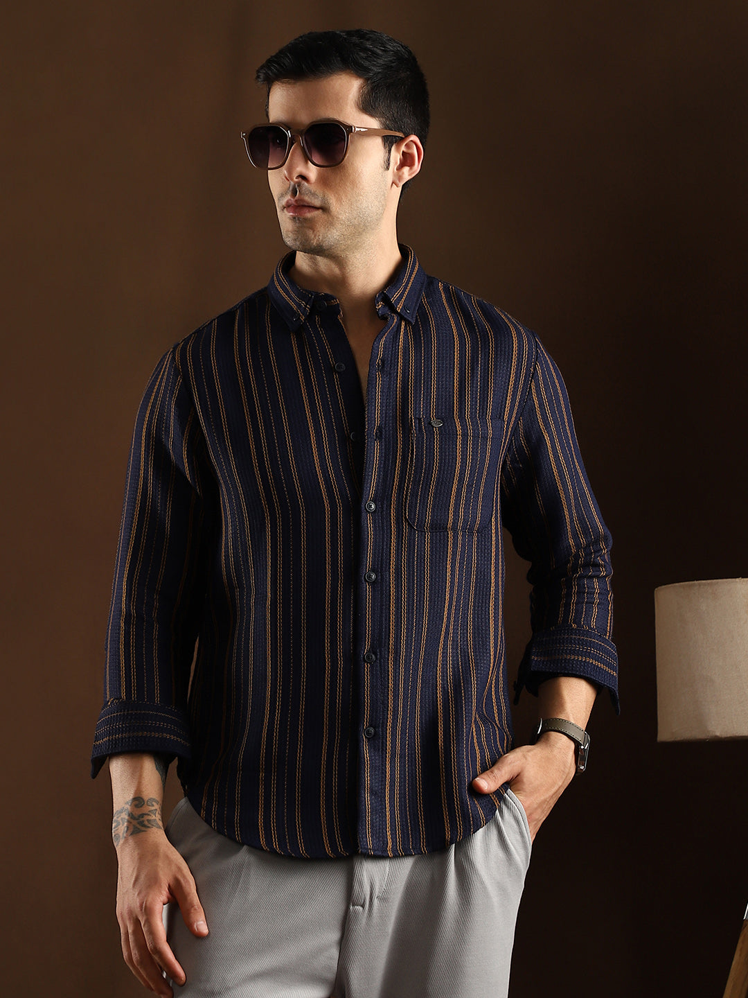 Campus Sutra Multitrack-Striped Regular Shirt