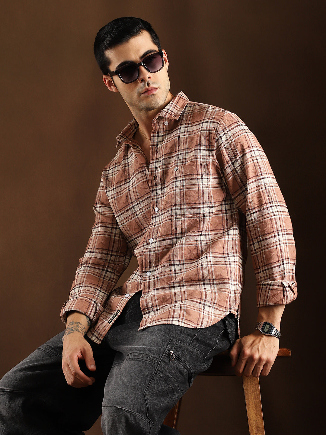 Campus Sutra Tactile-Check Regular Shirt